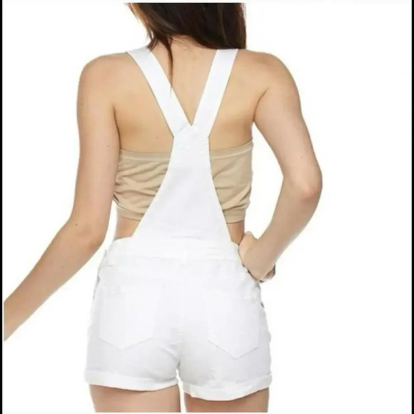 NWT WAX Jeans White Distressed Denim Shortalls Juniors Size Large - Picture 4 of 15